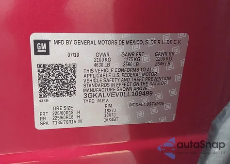 2020 GMC Terrain Awd Slt from USA, damaged, VIN 3GKALVEV0LL109499